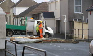 Roof which blew off a house in Robert Street, Milford Haven, Wednesday.