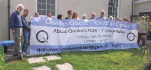 Quakers with their banner: Gathering at Milford Haven Friends Meeting House (Pic. Maura Hazelden)