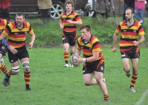 Try scorer: Cardigan’s Marcus Castle got his name on the score sheet after a good display .