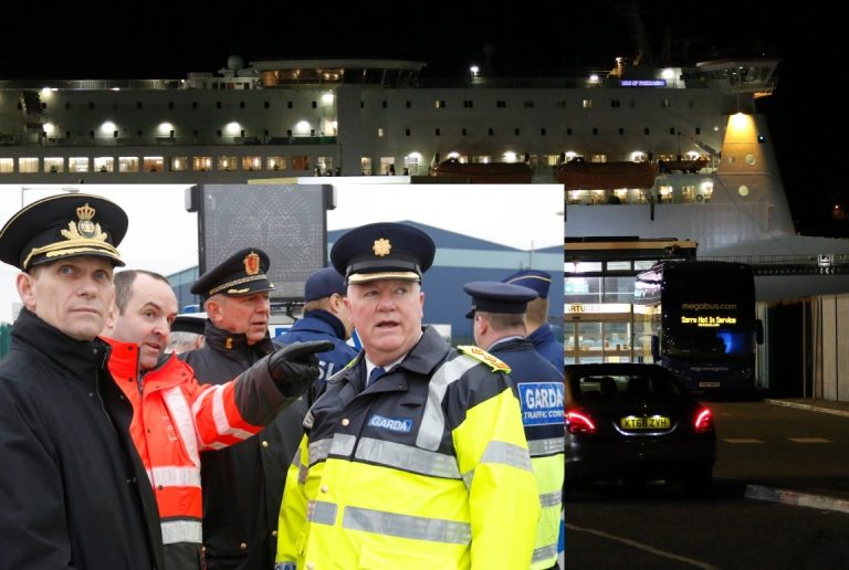 Irish customs checking ferry traffic between Wales and Ireland from